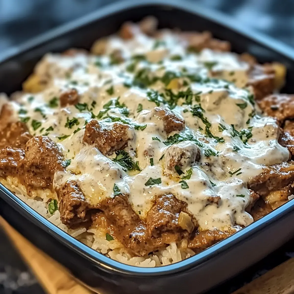 Gyros geschnetzeltes in Schmandsoße mit Reis – Blitzschnell serviert